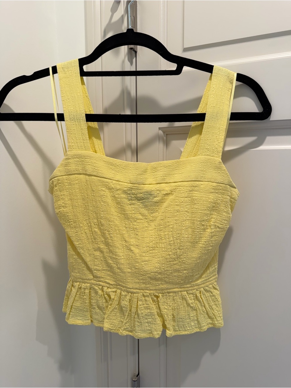 The Fifth Label Yellow Textured Peplum Crop Top